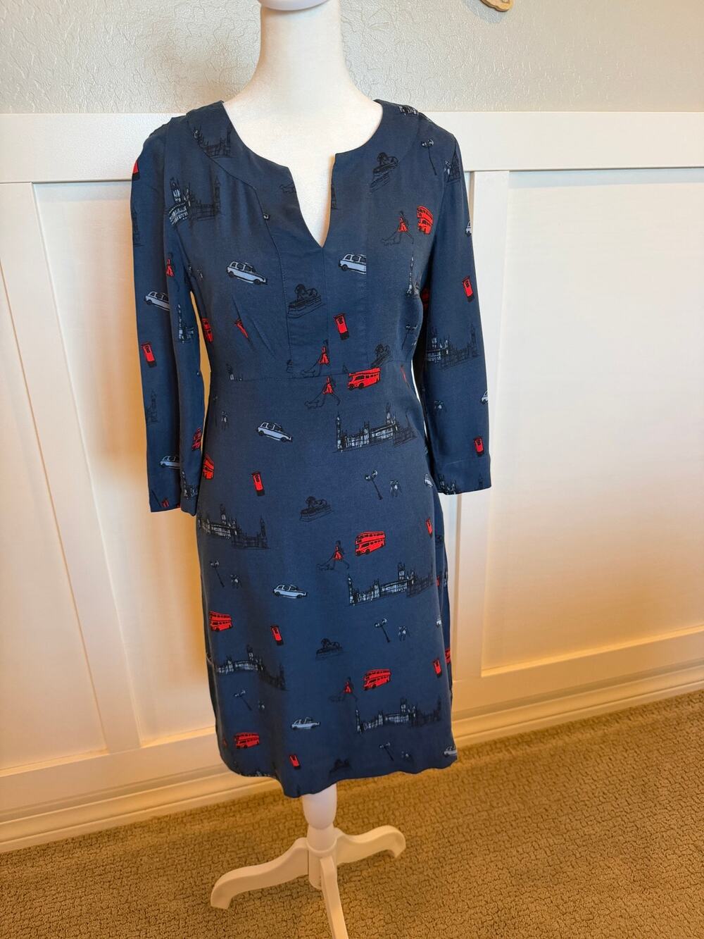 Boden Alexandra London Print Dress Navy Blue Red Bus US 4 UK 8